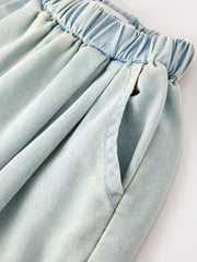 Summer Light Color Denim Lace Girls Set