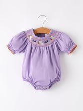 Purple Halloween Smock Embroidery Baby Girl Romper
