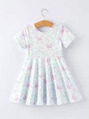 Summer Floral Bow Print Girl Dress