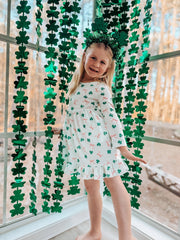 St. Patrick's Day Bow Shamrock Print Ruffles Girls Dress