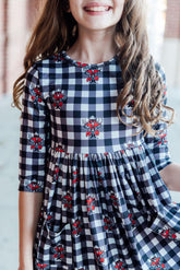 Texas Tech Plaid Raider Red 3/4 Sleeve Pocket Twirl Dress