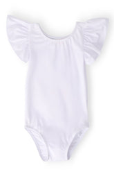 White S/S Flutter Sleeve Leotard