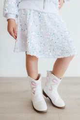 White Velvet Sequin Twirl Skort