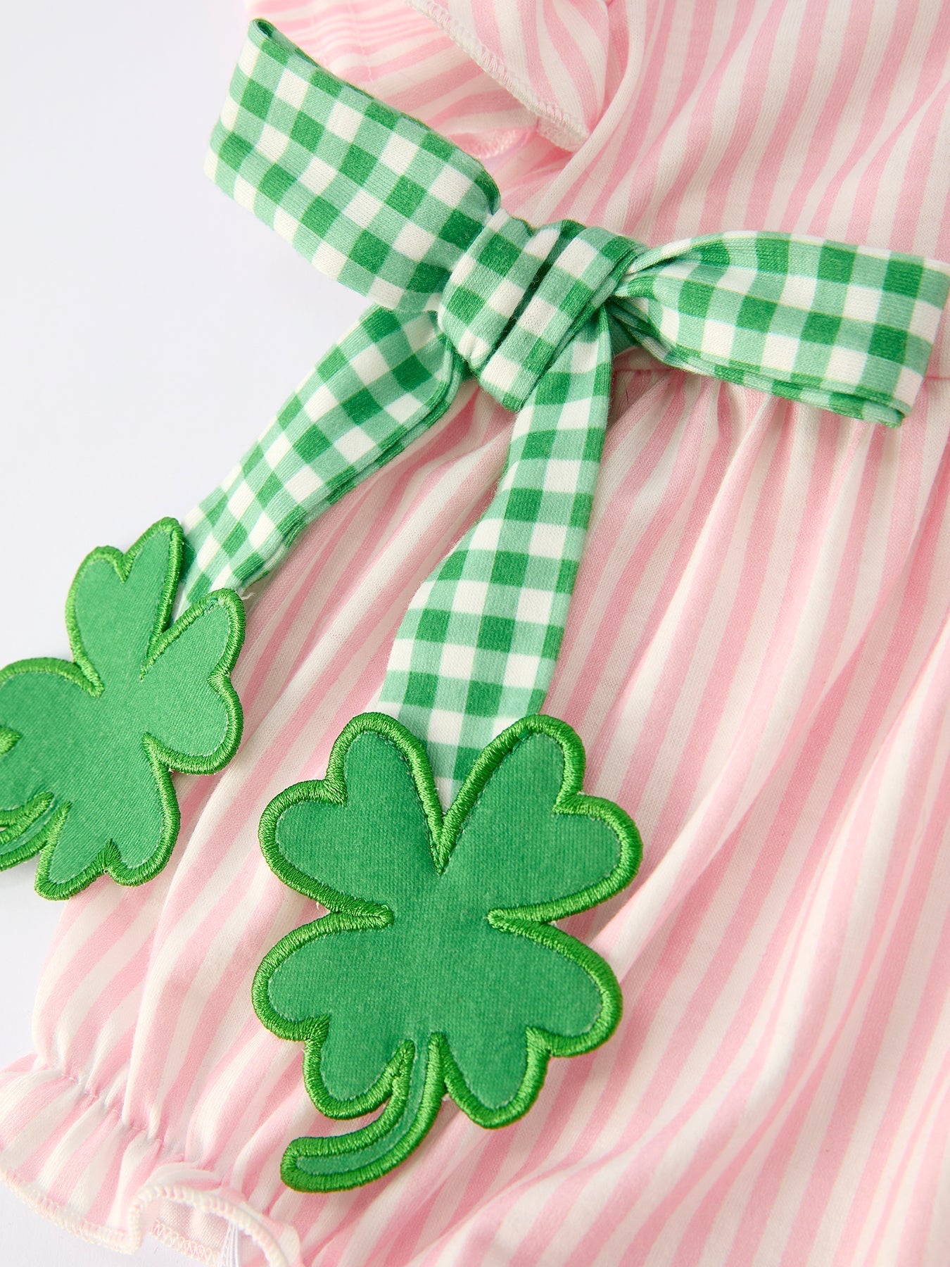 St. Patrick's Day Shamrock Striped Plaid Baby Girl Romper