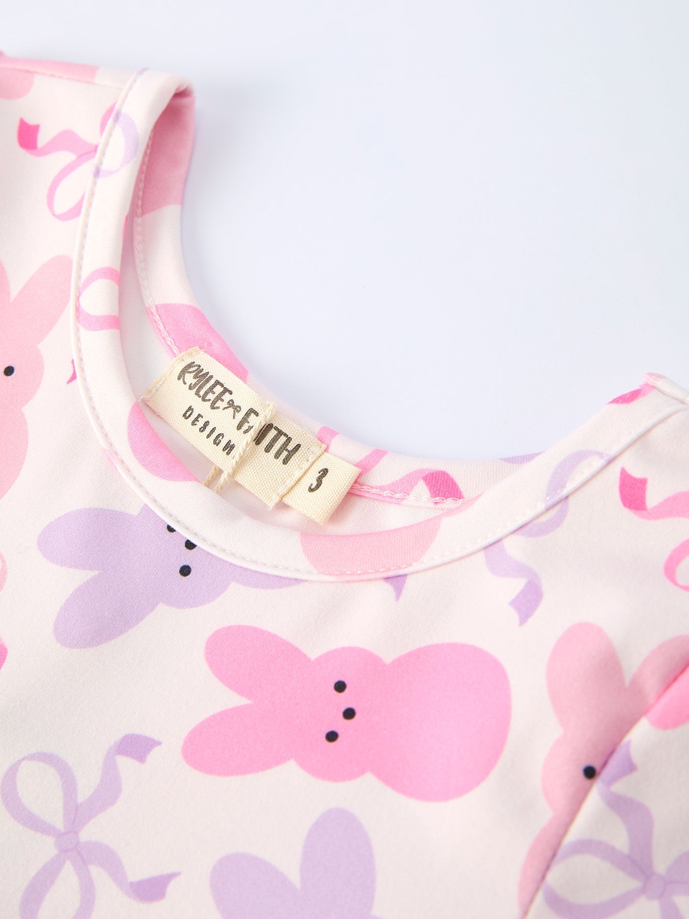 Spring Easter Bunny Bow Print Girls Short Sleeves Dress