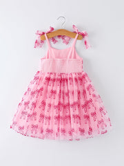 Spring and Summer Pink Tulle Bow Party Dress for Girls