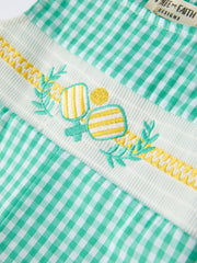 Pickle Ball Embroidered Smocked Green Baby Boys Romper