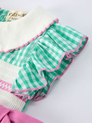 Pickle Ball Bow Ruffle Smocked Green Baby Girl Romper
