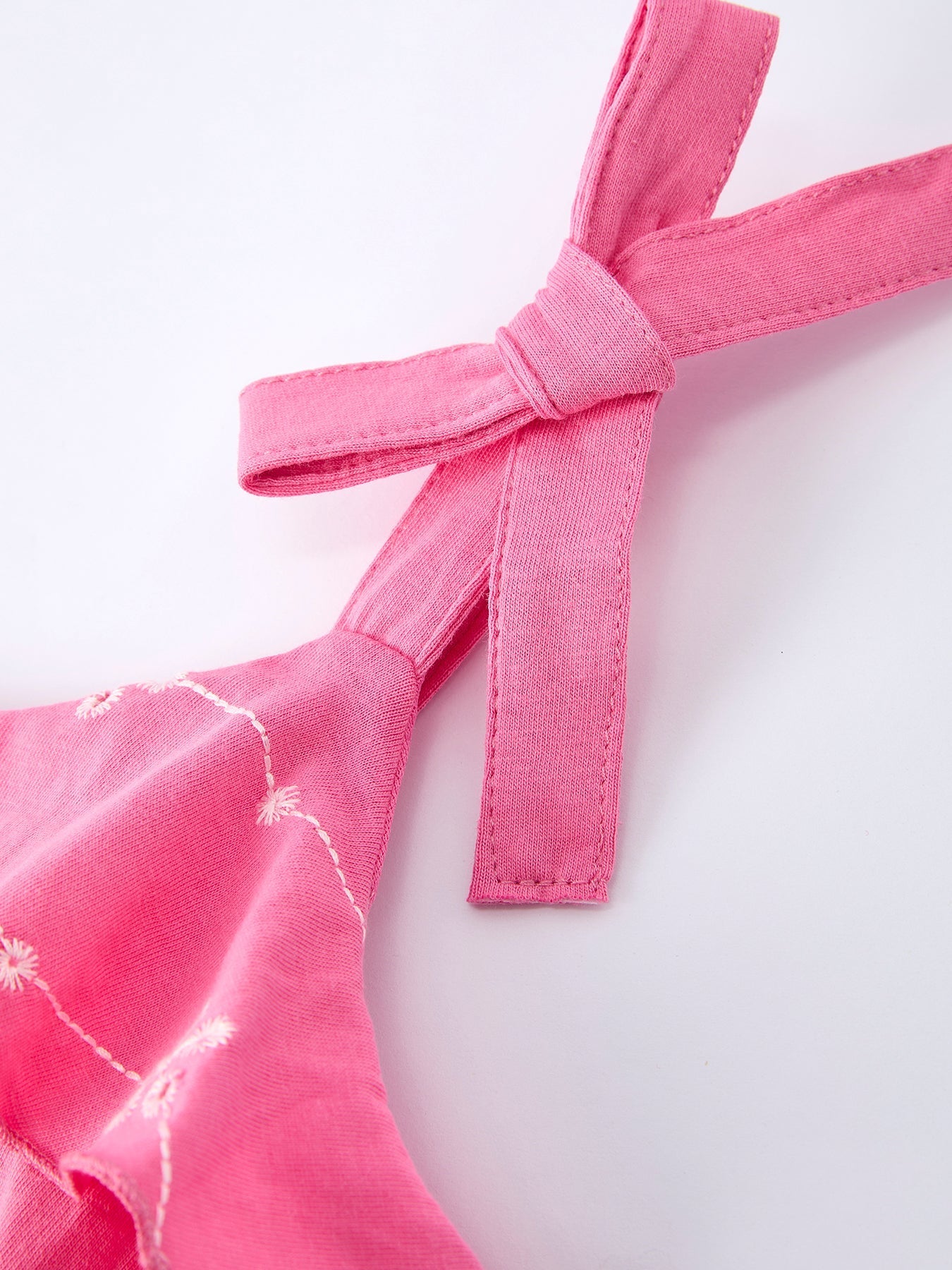Pink Color Girl Bow Strap Ruffle Dress