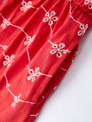 Red Color Girl Bow Strap Ruffle Dress