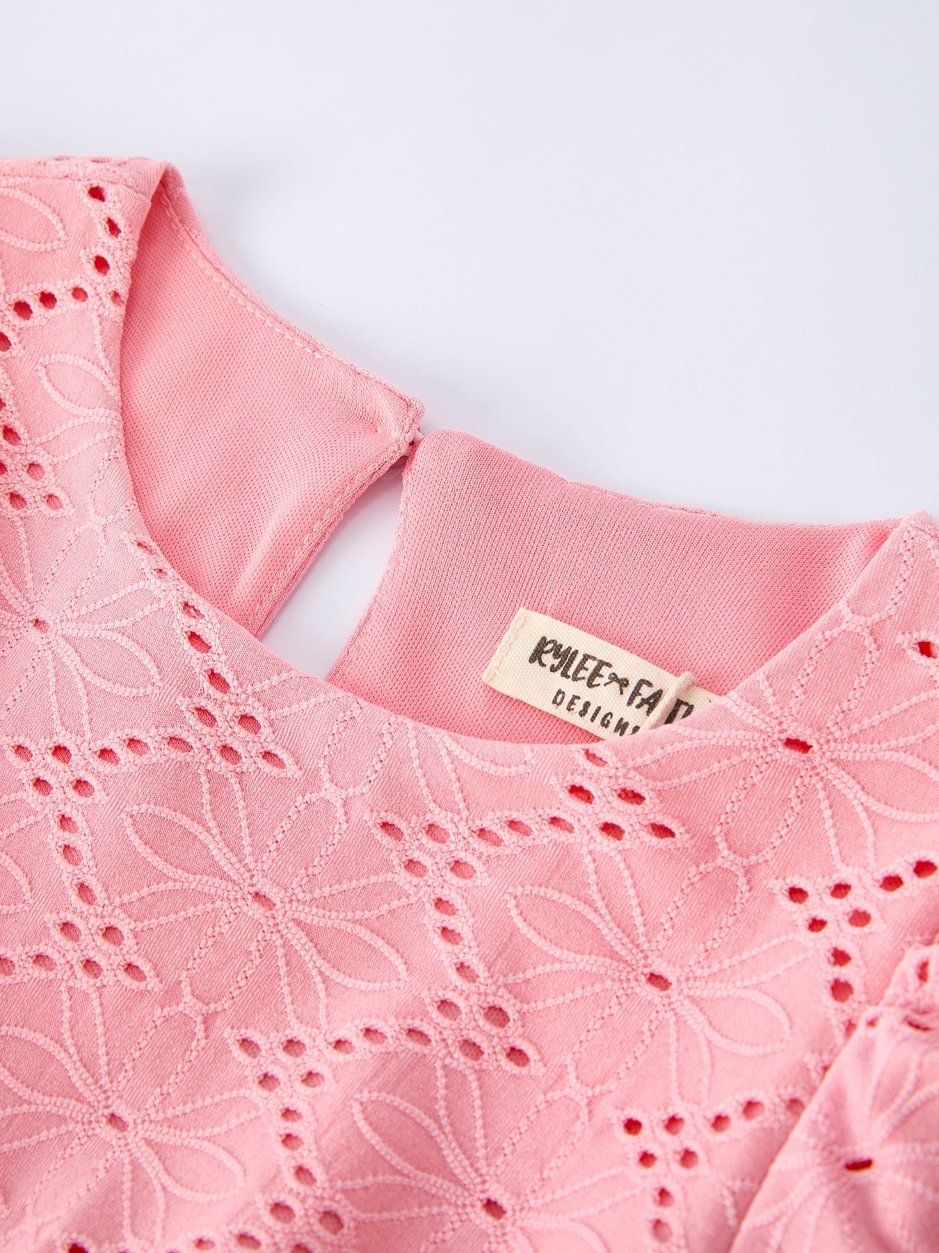 Pink Eyelet Embroidered Girl Short Sleeve Dress