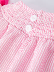 Strawberry Smocked Girl Dress Bow Ruffle