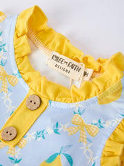 Summer Lemon Floral Print Girl Sleeveless Ruffle Romper