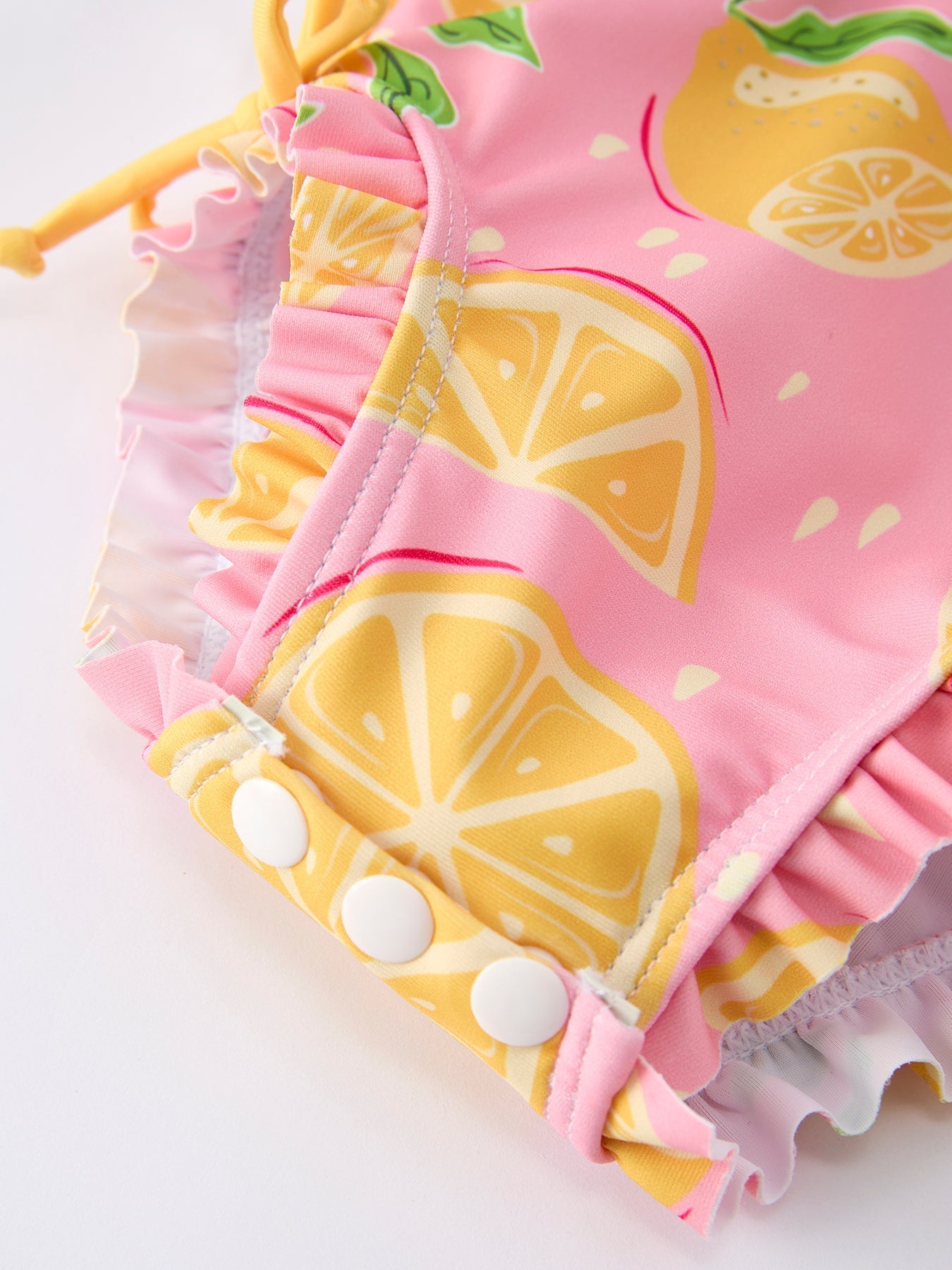 Summer Lemon Print Girl Long Sleeve Ruffle One Piece Swimsuit