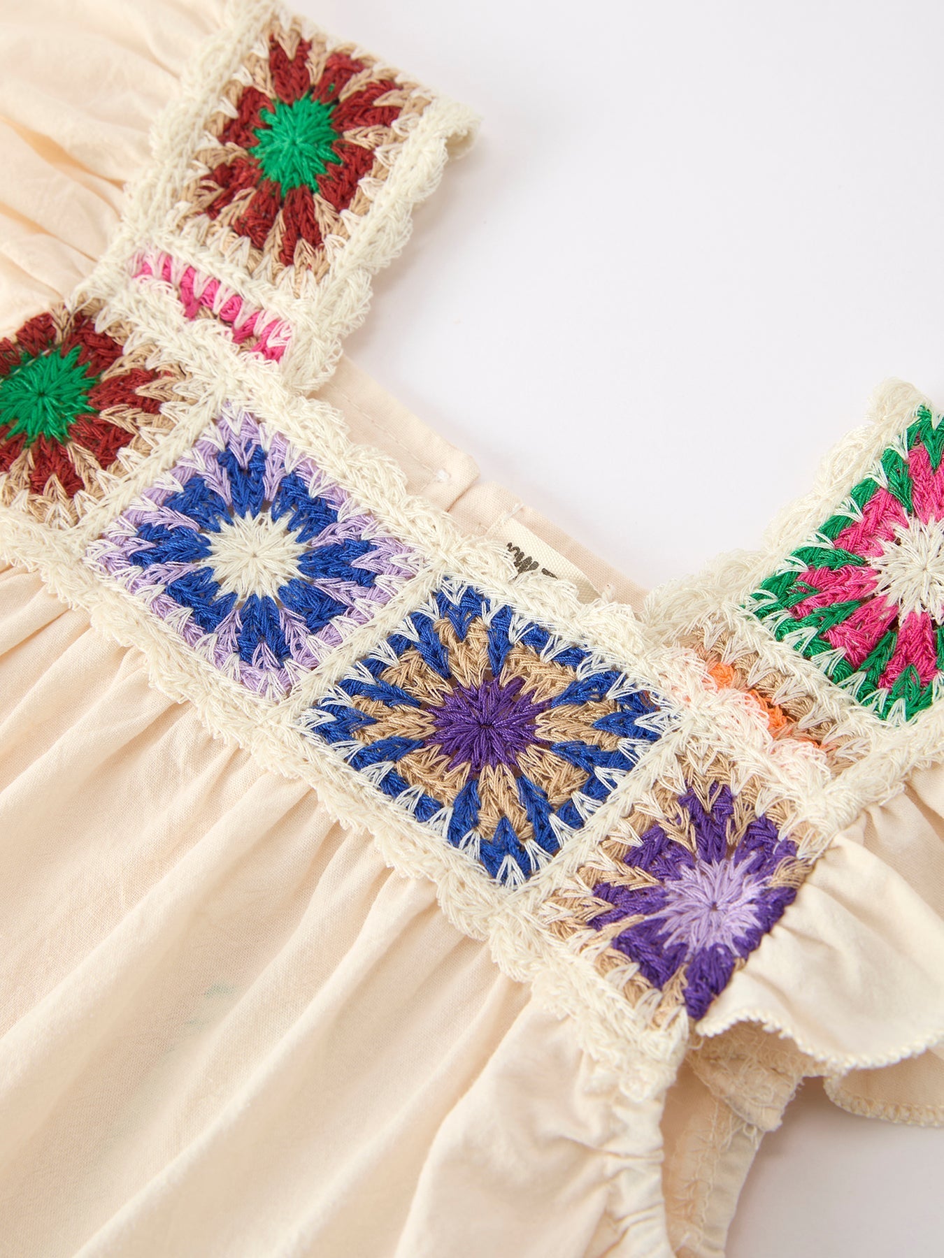 Summer Crochet Square Baby Ruffle Romper
