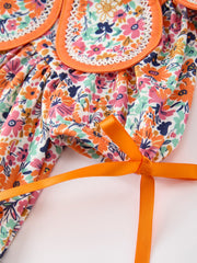 Orange Floral Bow Petals Collar Girls Dress