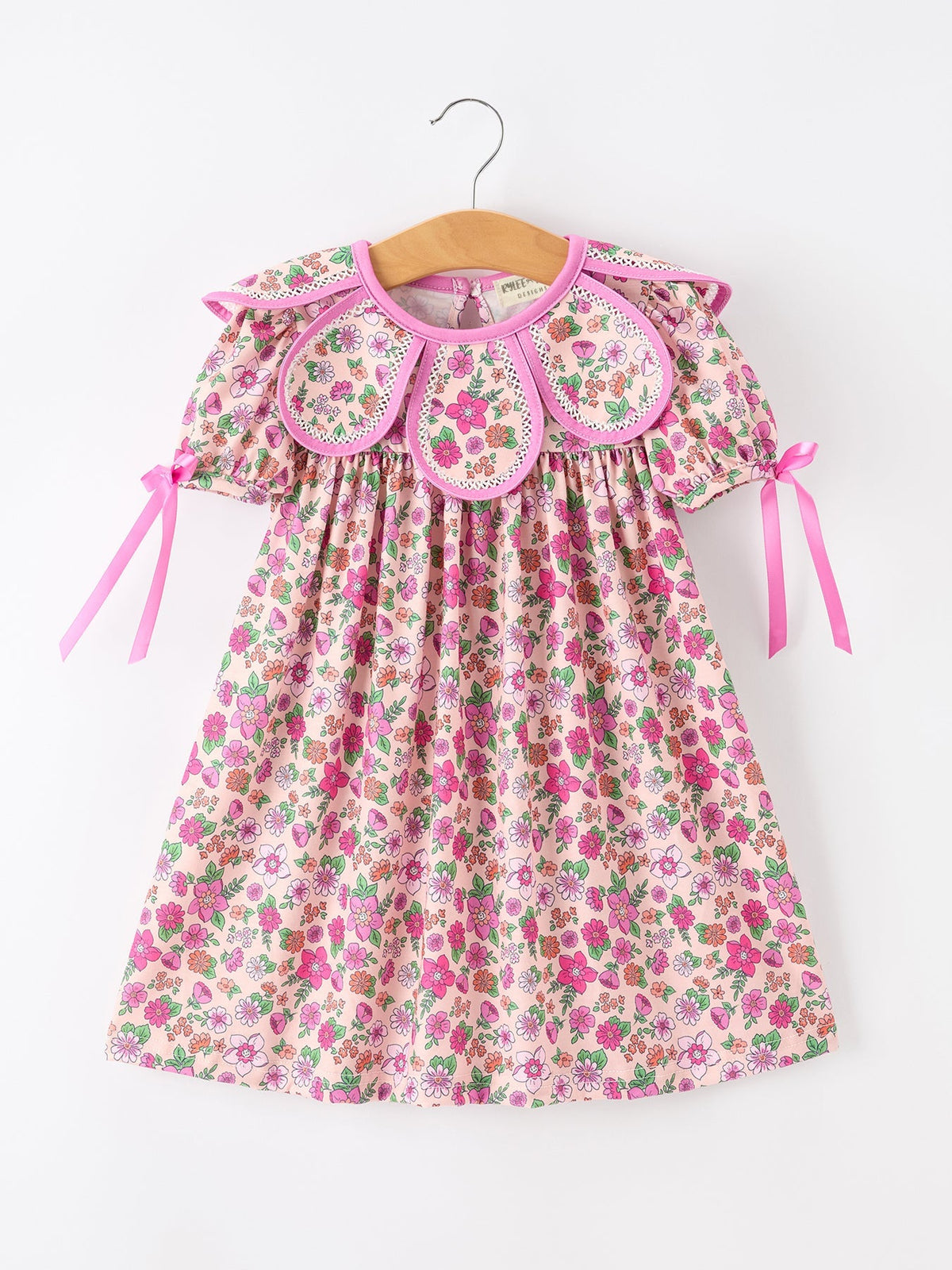 Pink Floral Bow Petals Collar Girls Dress
