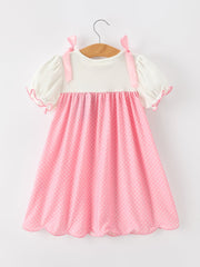 Pink Ballet Embroidery Bow Polka Dot Dress