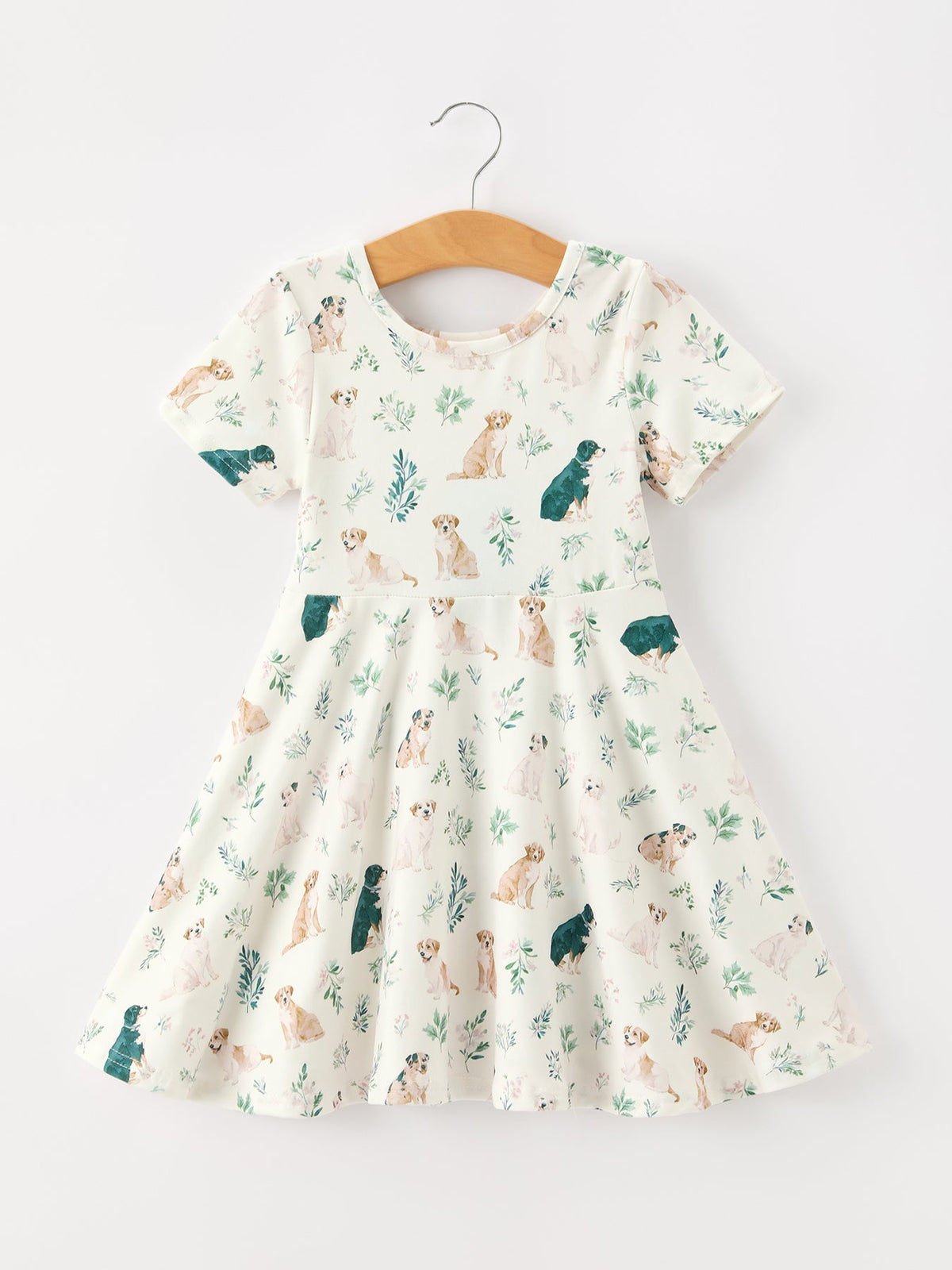 Neutral Puppy Floral Twirl Girls Dress