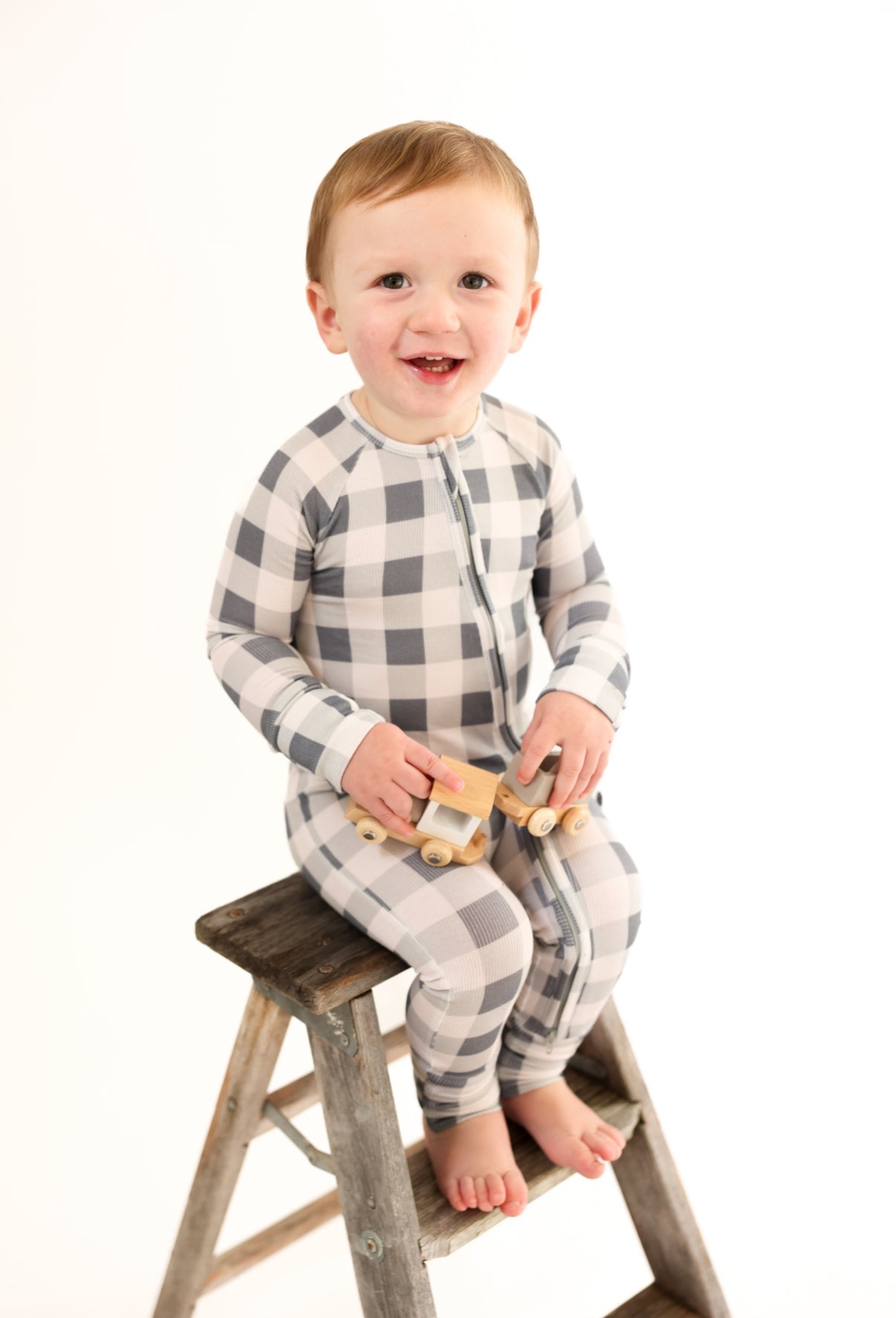 SLATE GINGHAM | ZIP ROMPER