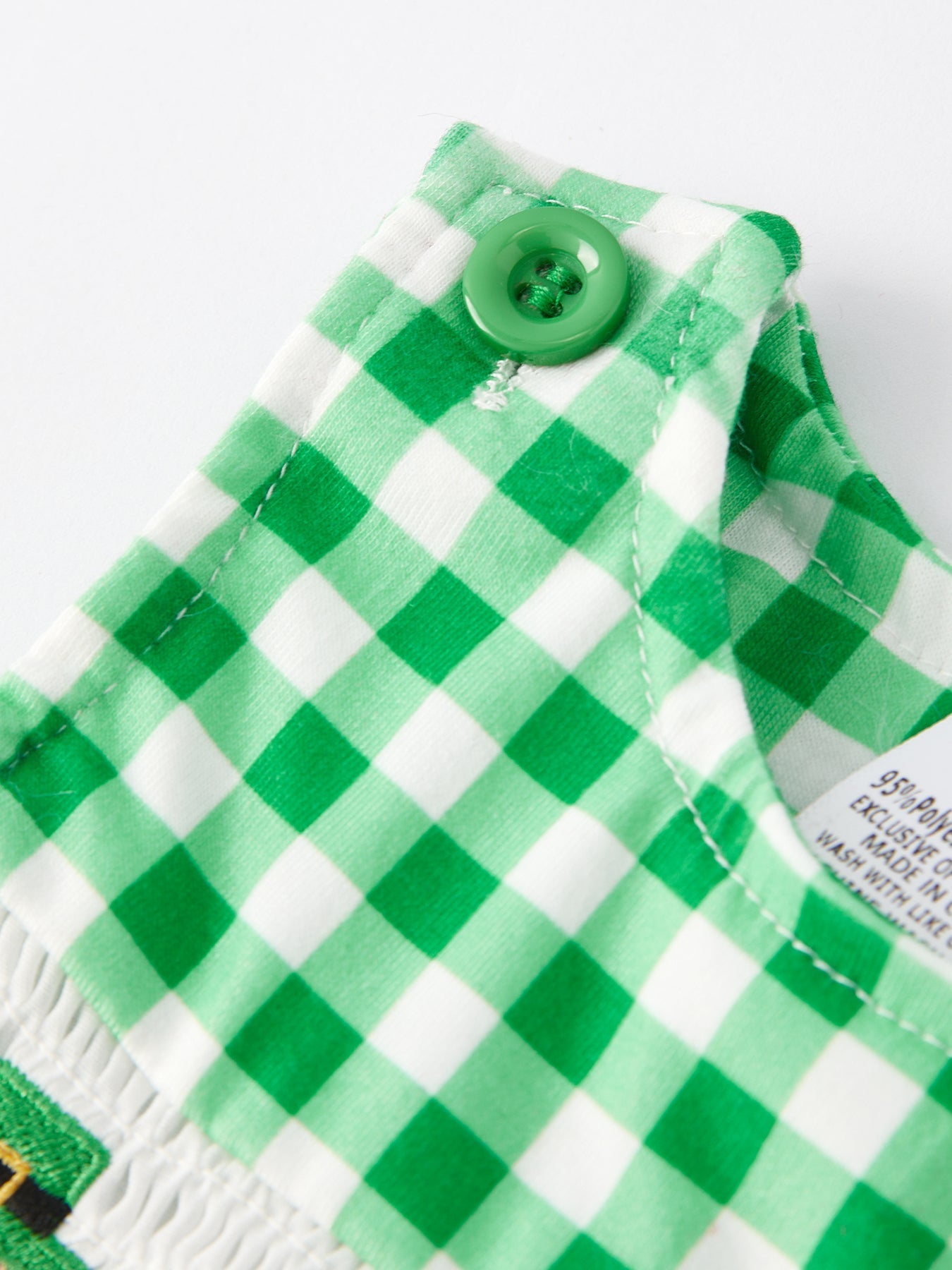 St. Patrick's Day  shamrock Smocking Embroidered Green Plaid Boys' Romper
