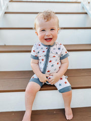 RED WHITE & BLUE STARS | SHORTIE ZIP ROMPER