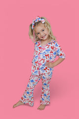 RED, WHITE AND BOWS DREAM GIRL'S SHORT SLEEVE FLARE SET