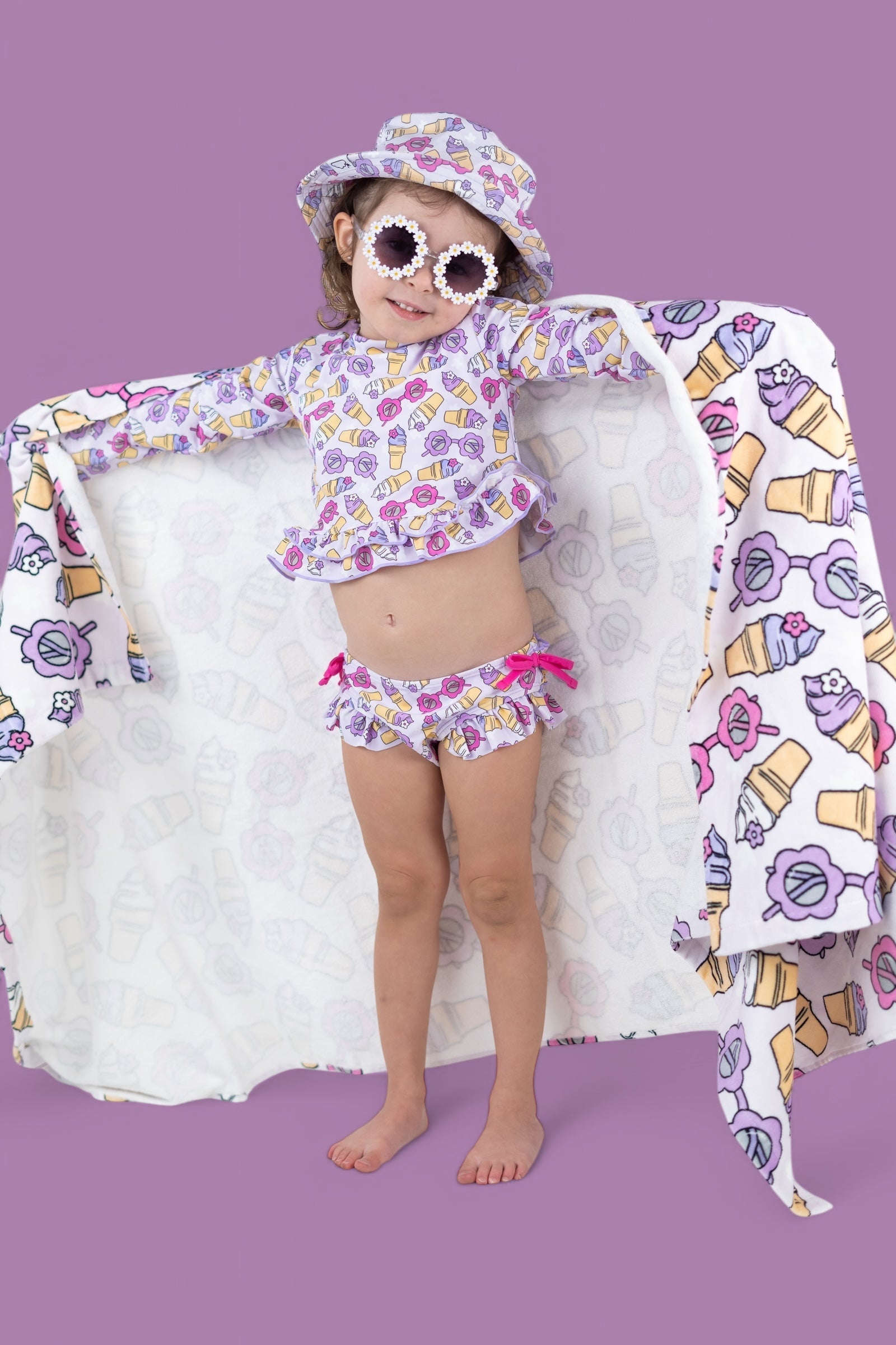 SWEET SUMMER DREAM RASH GUARD RUFFLE TWO-PIECE SWIM SUIT