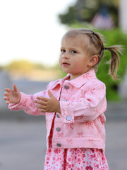 Pink Fall Girls Butterfly Print Denim Top