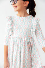 Pumpkin Kisses, Harvest Wishes 3/4 Sleeve Ruffle Twirl Dress