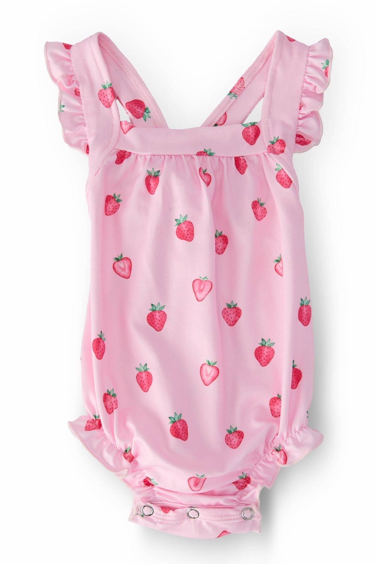 Sweet Strawberries Ruffle Cross Back Romper