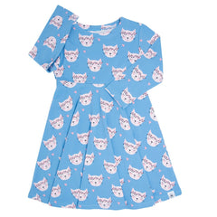 Pretty Pink Cat Swirly Girl Dress